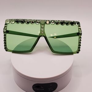 Green Rhinestone Embellished Sunglasses